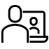Icon: Eine Person vor einem Computerbildschirm, darauf ist eine weitere Person zu sehen.