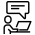 Icon: Eine Person vor einem Computerbildschirm, darüber eine Sprechblase.